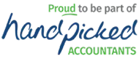 The image features the text Proud to be part of handpicked ACCOUNTANTS in a mix of green, grey, and blue fonts, with handpicked and ACCOUNTANTS highlighted in blue.