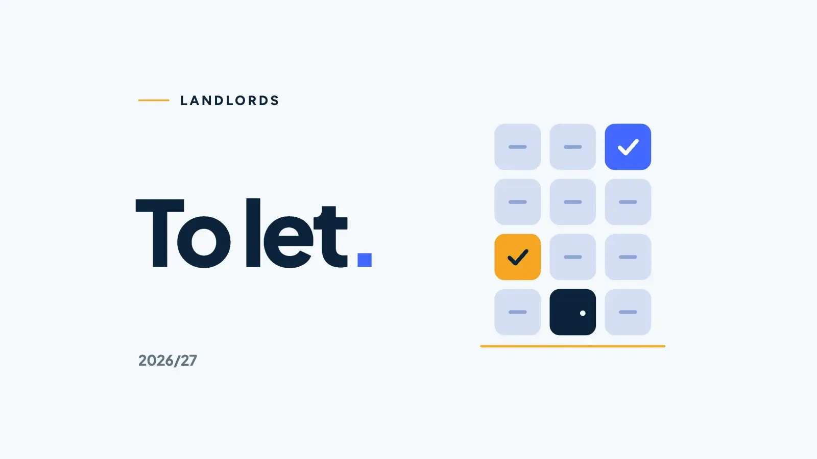 To let. in navy beside a block of flats made of calculator keys, most with dashes and two with ticks.