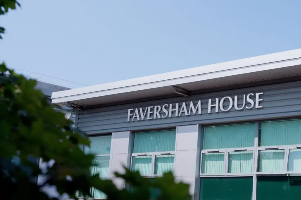 The Faversham House name on the front of the Wainwrights Accountants office building in Bromborough